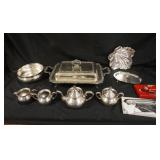 1009	GROUP OF ASSORTED SILVERPLATE INCLUDING TEASET & SERVING PIECES