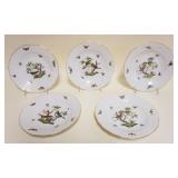 1021	HEREND HAND PAINTED PORCELAIN *ROTHSCHILD* SHALLOW BOWLS W/IMAGES OF BIRDS & BUTTERFLIES, BASKE