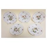1022	HEREND HAND PAINTED PORCELAIN *ROTHSCHILD* SHALLOW BOWLS W/IMAGES OF BIRDS & BUTTERFLIES, BASKE
