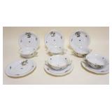 1023	HEREND HAND PAINTED PORCELAIN *ROTHSCHILD* BULLION CUPS & SAUCERS, 5 W/ONE EXTRA SAUCER, W/IMAG