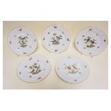 1025	HEREND HAND PAINTED PORCELAIN *ROTHSCHILD* 5-10 1/4 IN PLATES W/WOVEN BASKET DESIGN BORDER