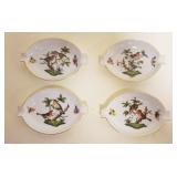 1027	HEREND HAND PAINTED PORCELAIN *ROTHSCHILD* ASH TRAYS, GROUP OF 4