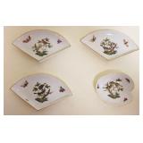 1028	HEREND HAND PAINTED PORCELAIN *ROTHSCHILD* FAN SHAPED DISHES & LEAF SHAPED DISH