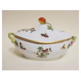 1032	HEREND HAND PAINTED PORCELAIN *ROTHSCHILD* OVAL COVERED DISH, APPROXIMATELY 7 IN X 4 IN X 4 1/2