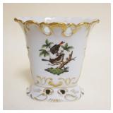 1033	HEREND HAND PAINTED PORCELAIN *ROTHSCHILD* OVAL VASE W/IMAGES OF BIRDS & BUTTERFLIES, APPROXIMA