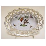 1036	HEREND HAND PAINTED PORCELAIN *ROTHSCHILD* BIRD RETICULATED EDGE BASKET, APPROXIMATELY 6 IN X 8