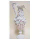 1046	PARIAN WARE PINK RIBBED EWER W/GRAPE CLUSTERS & LEAVES, APPROXIMATELY 14 IN HIGH
