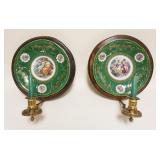 1047	PAIR OF CANDLE SCONCES W/MOUNTED PORCELAIN PLATES, EACH APPROXIMATELY 12 IN ROUND
