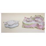 1052	PORCELAIN STATIONARY LETTER HOLDER & COVERED TRINKET BOX, HOLDER APPROXIMATELY 7 IN X 4 IN X 4 