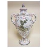 1079	LARGE HAND PAINTED ITALIAN URN, DOUBLE HANLED, APPROXIMATELY 24 IN HIGH