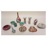 1091	GROUP OF ASSORTED MINIATURE ASIAN VASES, PLATES, ETC, TALLEST APPROXIMATELY 6 1/2 IN