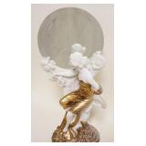 1107	CONTEMPORARY COMPOSITE ART NOUVEAU STYLE FIGURAL DRESSER TOP MIRROR, APPROXIMATELY 21 IN HIGH, LOUIS BEATAUX