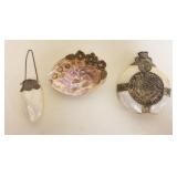 1112	GROUP OF ASSORTED MOTHER OF PEARL METAL MOUNTED SHELL & CONTAINERS, LARGEST APPROXIMATELY 5 IN 