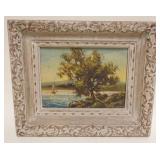 1132	OIL PAINTING ON BOARD SHORE SCENE H LUDDEN AMERICAN 20TH CENTURY SIGNED LOWER RIGHT, APPROXIMAT