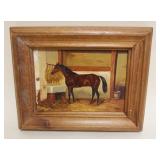 1137	OIL PAINTING ON BOARD HORSE IN STALL, ARTIST SIGNED LOWER RIGHT, APPROXIMATELY 8 IN X 9 1/2 IN 