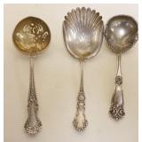 1144	STERLING SILVER, 3 ANTIQUE SERVING PIECES, 2.2 TOZ
