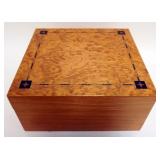 1148	ITALIAN CIGAR HUMIDOR, INLAID BURL WOOD TOP, APPROXIMATELY 10 1/2 IN X 9 3/4 IN X 5 IN H