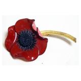 1157	DESIGNER FLORAL PIN BY FABRICE, APPROXIMATELY 4 IN, BLACK AND RED BROOCH