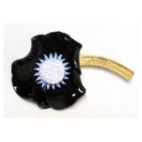 1161	DESIGNER FLORAL PIN BY FABRICE, APPROXIMATELY 3 1/2 IN, BLACK AND WHITE BROOCH