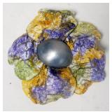1162	DESIGNER FLORAL PIN BY FABRICE, APPROXIMATELY 3 1/2 IN, MOTTLED YELLOW, PURPLE AND GREEN BROOCH