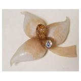 1167	DESIGNER FLORAL PIN BY FABRICE, APPROXIMATELY 4 IN, PEACH WITH JEMSTONE CENTER BROOCH