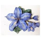 1168	DESIGNER FLORAL PIN BY FABRICE, APPROXIMATELY 4 IN, BLUE WITH PEARL CENTER BROOCH