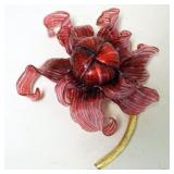 1169	DESIGNER FLORAL PIN BY FABRICE, APPROXIMATELY 5 IN, RED STRIPED BROOCH