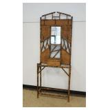 1226	SMOKED BAMBOO AND RATTAN MIRROR BACK HALL COAT AND HAT TREE, APPROXIMATELY 30 IN X 10 IN X 80 I