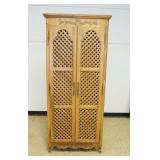 1230	FRENCH PROVENCIAL STYLE 2 DOOR CABINET WITH CARVED CREST AND LATTICE WORK PANELED DOORS, APPROX