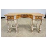 1232	BURL AND IVORY FINISHED 3 DRAWER VANITY WITH CARVED LEGS AND INLAY TOP AND DRAWER FRONTS, APPRO