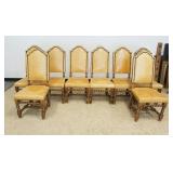 1235	SET OF 8 LEATHER DINING CHAIRS WITH BRASS TACK ACCENTS, SOME WEAR TO LEATHER