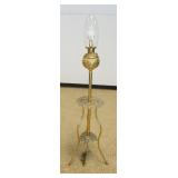 1239	VICTORIAN BRASS PARLOR LAMP, ELECTRIFIED AND SHADE NOT ORIGINAL, APPROXIMATELY 62 IN H