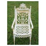 1254	ORNATE CAST METAL GARDEN PATIO ARM CHAIR, APPROXIMATELY 20 IN X 18 IN X 38 IN H