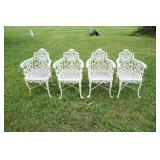 1256	SET OF 4 ORNATE CAST METAL GARDEN PATIO ARM CHAIRS, APPROXIMATELY 21 IN X 21 IN X 32 IN H