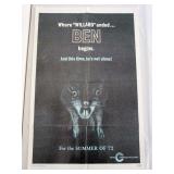 1071	VINTAGE MOVIE POSTER *BEN* FOR THE SUMMER OF 72, 1972, CINERAMMA RLEASING, APPROXIMATELY 27 IN 