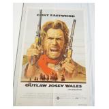 1142	VINTAGE MOVIE POSTER *OUTLAW JOSEY WHALES* WARNER BROS, CLINT EASTWOOD, APPROXIMATELY 27 IN X 4