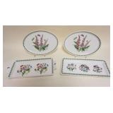 1007	PORTMEIRION BOTANIC GARDEN CHINA, 4 OVAL & SQUARE TRAYS, LARGEST APPROXIMATELY 7 IN X 15 IN