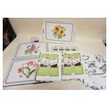 1009	BOTANICAL GARDEN TABLE CLOTHS, PLACEMATS, COASTERS & PLASTIC TRAYS, 3 PLACEMATS HAVE SOME STAIN