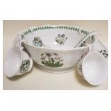 1010	PORTMEIRION BOTANIC GARDEN CHINA PUNCH BOWL W/LADLE & 6 CUPS, APPROXIMATELY 11 1/4 IN X 5 IN HI