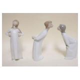 1014	LLADRO PORCELAIN FIGURES, GIRL STRETCHING & KISSING BOY & GIRL, APPROXIMATELY 8 IN HIGH