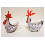 1022	2 MURANO ART GLASS CHICKENS/ROOSTERS, APPROXIMATELY 9 IN HIGH