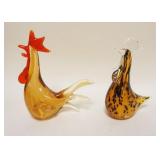 1023	2 MURANO ART GLASS CHICKENS/ROOSTERS, APPROXIMATELY 10 IN HIGH