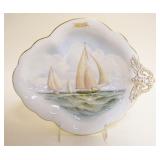 1028	ROYAL CROWN DERBY HAND PAINTED ARTIST SIGNED YACHT/NAUTICAL PLATE ANNOTATED ON BACK J CLASS, AP
