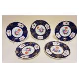 1030	ROYAL CROWN DERBY HAND PAINTED FLORAL DISHES, 5-APPROXIMATELY 8 IN