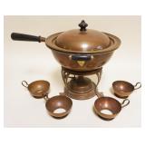 1041	JOS HEINRICHS *WARMING DISH* W/STERLING WASH INTERIOR & 4 UNMARKED COPPER CUP HOLDERS, DISH APP
