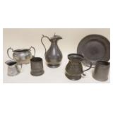 1048	GROUP OF ASSORTED ANTIQUE PEWTER ITEMS