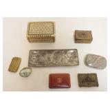 1050	GROUP OF ASSORTED DRESSER BOXES, TRAY, MATCH SAFE, ETC.