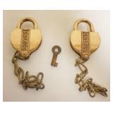 1052	PAIR OF BRASS RAILROAD LOCKS, MARKED E & LT CO., WITH KEY