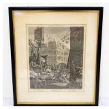1062	FRAMED ENGRAVING *BEER STREET* HOGARTH ENGRAVING, APPROXIMATELY 20 IN X 23 IN OVERALL