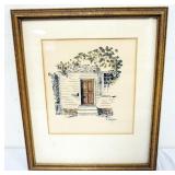 1071	FRAMED WATER COLOR ARCHITECTUAL VIEW OF COUNTRY HOUSE ENTRANCE, ARTIST SIGNED, APPROXIMATELY 15
